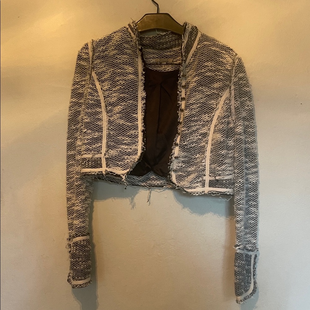 Gimmicks Blue and White Cropped Cardigan Sweater